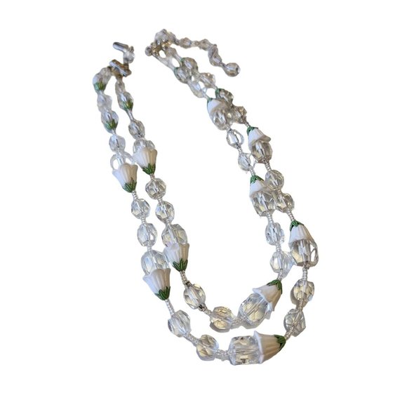 Vintage Double Strand Glass & Crystal Necklace Japan (A2228) - Picture 1 of 6